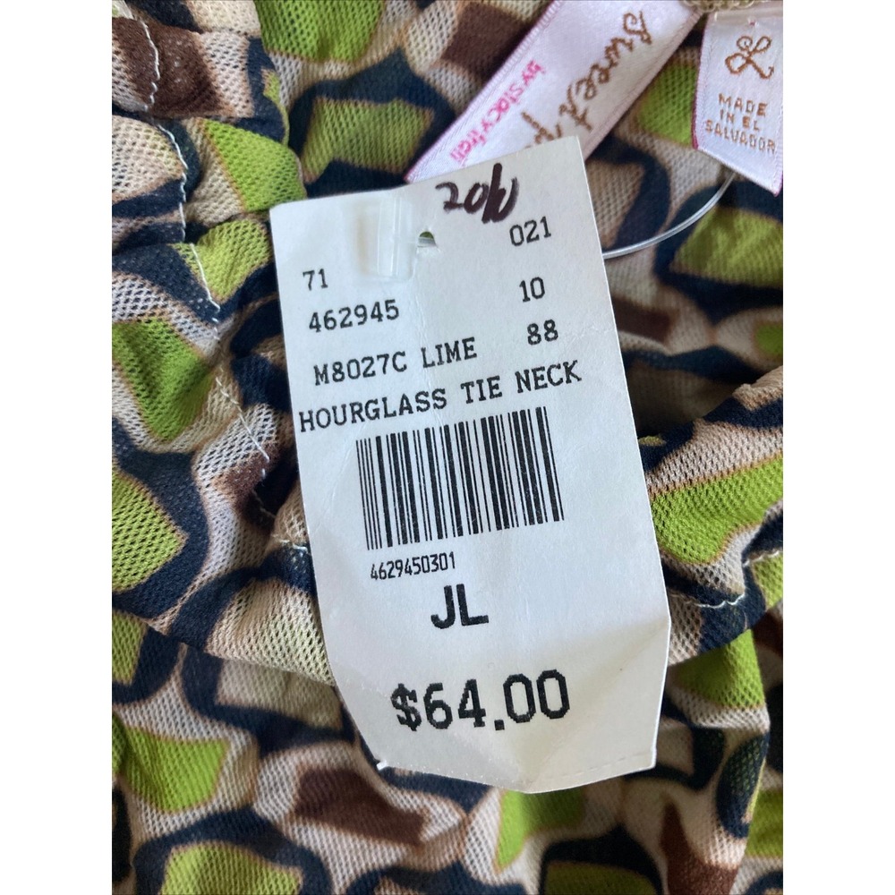 NWT $64 SWEET PEA BY STACY FRATI Hourglass Tie Neck Green Brown Tank Top Large - Picture 7 of 10